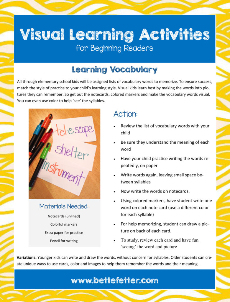 vocabulary practice, visual vocabulary tips, visual learning techniques, visual thinker, visual learner, right brain learning